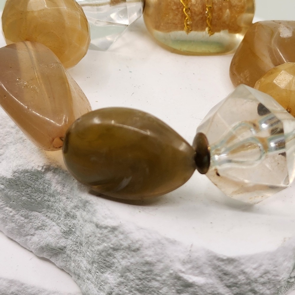 Chunky Amber Tone Clear Translucent Faceted Bead Stretch Bracelet Boho Statement - Picture 5 of 8